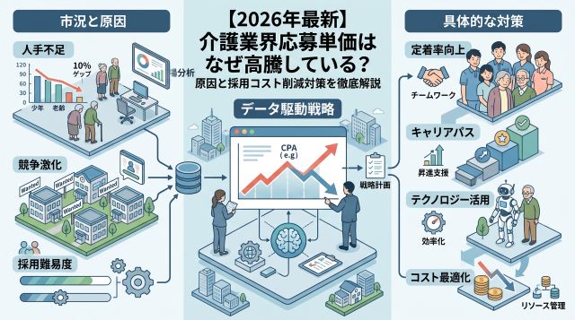【2026年最新】介護業界の応募単価はなぜ高騰している？原因と採用コスト削減の対策を徹底解説