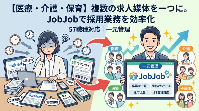 【医療・介護・保育】複数の求人媒体を一つに。57職種対応のJobJobで採用業務を効率化する方法