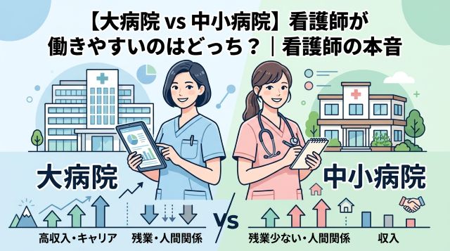 【大病院 vs 中小病院】看護師が働きやすいのはどっち？年収・残業・人間関係を徹底比較！