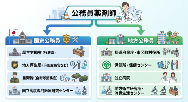 公務員薬剤師の分類と主な勤務先