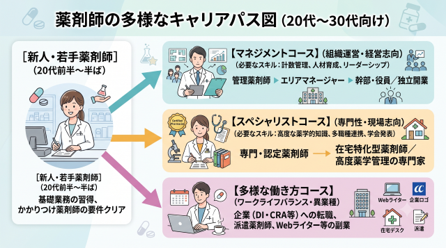 薬局薬剤師の主なキャリアパス分岐図