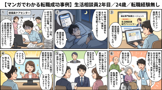 【マンガでわかる転職成功事例】生活相談員2年目／24歳／転職経験無し