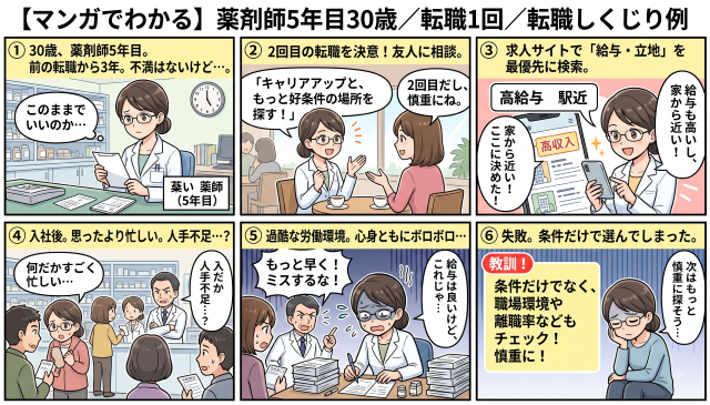 【薬剤師5年目・30歳の転職】失敗しないためのポイント徹底解説！マンガでわかるしくじり例と対策