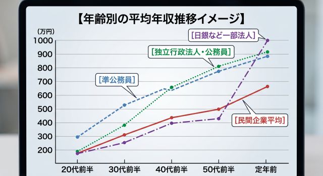 年齢別の平均年収推移イメージ