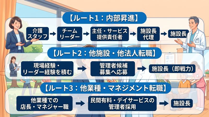 介護施設長・管理者になるまでの3つのキャリアルート