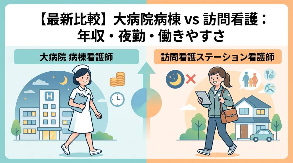 【2026最新データ比較】大病院の病棟看護師vs訪問看護ステーション！年収・夜勤・働きやすさを徹底解説