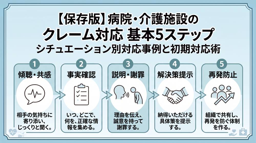 【保存版】クレーム対応の基本5ステップ｜病院・介護施設のシチュエーション別事例と怒りを鎮める初期対応術